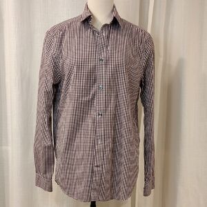 GAP Men's Slim Fit Gingham Shirt - Burgundy And White